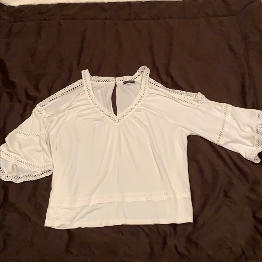 VENUS Cold Shoulder Top with Bell Sleeve Detail